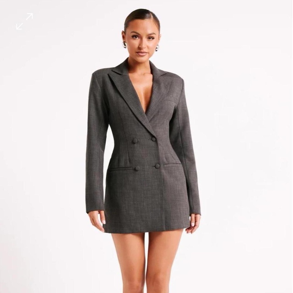 Meshki Double-Breasted Blazer Mini Dress in Charcoal Gray